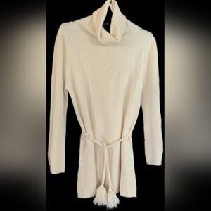 Talbots 100% Cashmere Cream Women's Cowl Neck Tunic Sweater Size Large